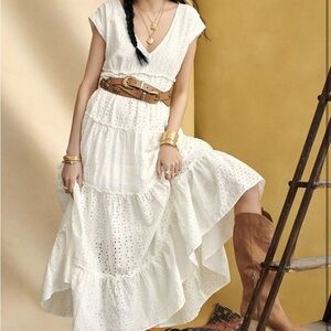 Anthropologie Tiered Eyelet Maxi Dress